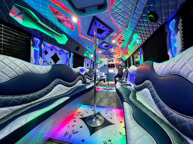 Berwyn 36 passenger party bus interior
