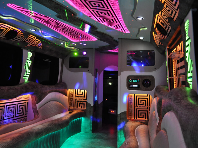 colorful limo bus interiors