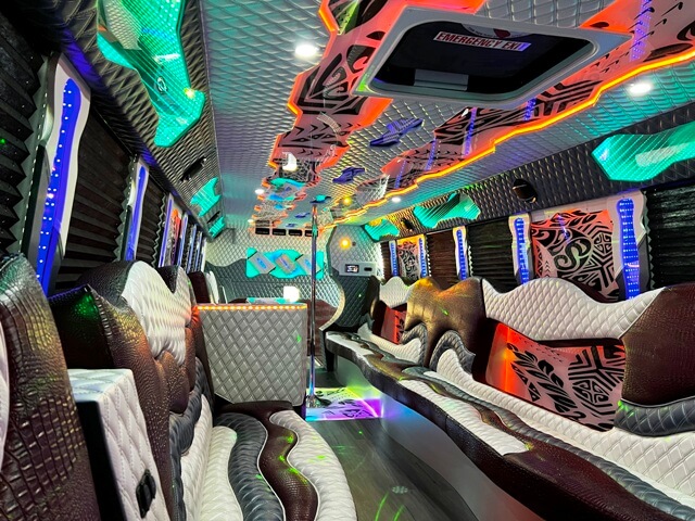 luxury 40 passenger party bus exterior